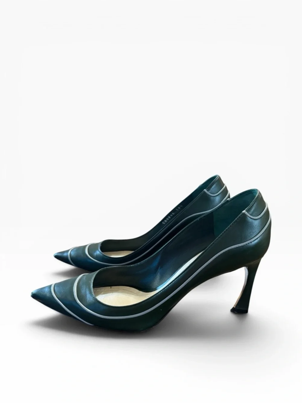 Christian Dior Chromatic  Green Leather Curved Stiletto Pumps EU 38.5 US 8.5